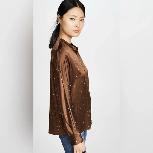 Vince  Satin Dot Print Popover Button Up Woodbine Blouse - Picture 2 of 10